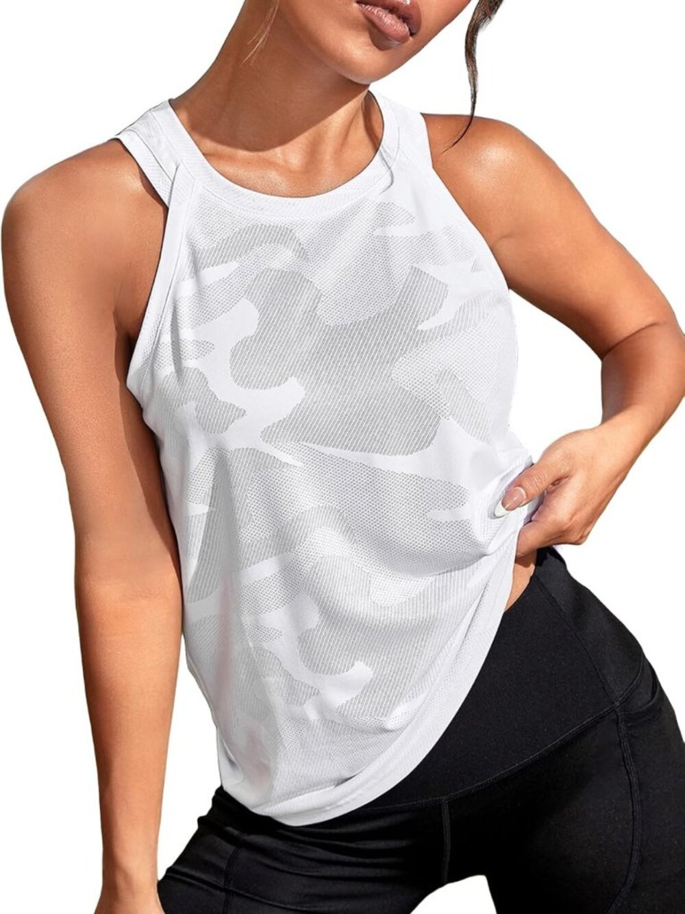 Camo Print Sleeveless Workout Tank Top for Women | Yoga & Running Shirt
